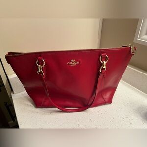 Coach Ava Crossgrain Pre-Owned Large Leather Red Tote Handbag